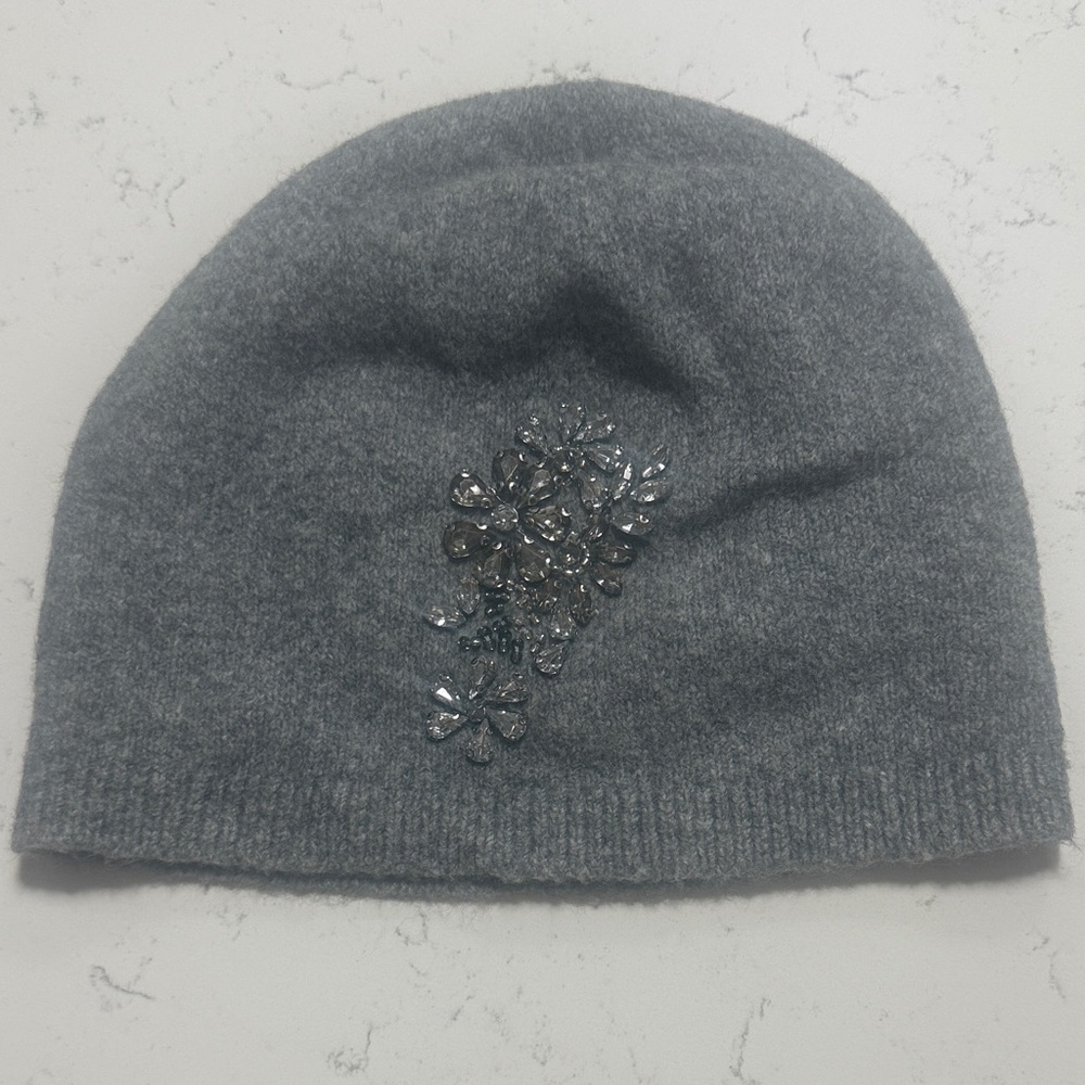 Talbots Gray Beanie with Floral Accents (NWT)